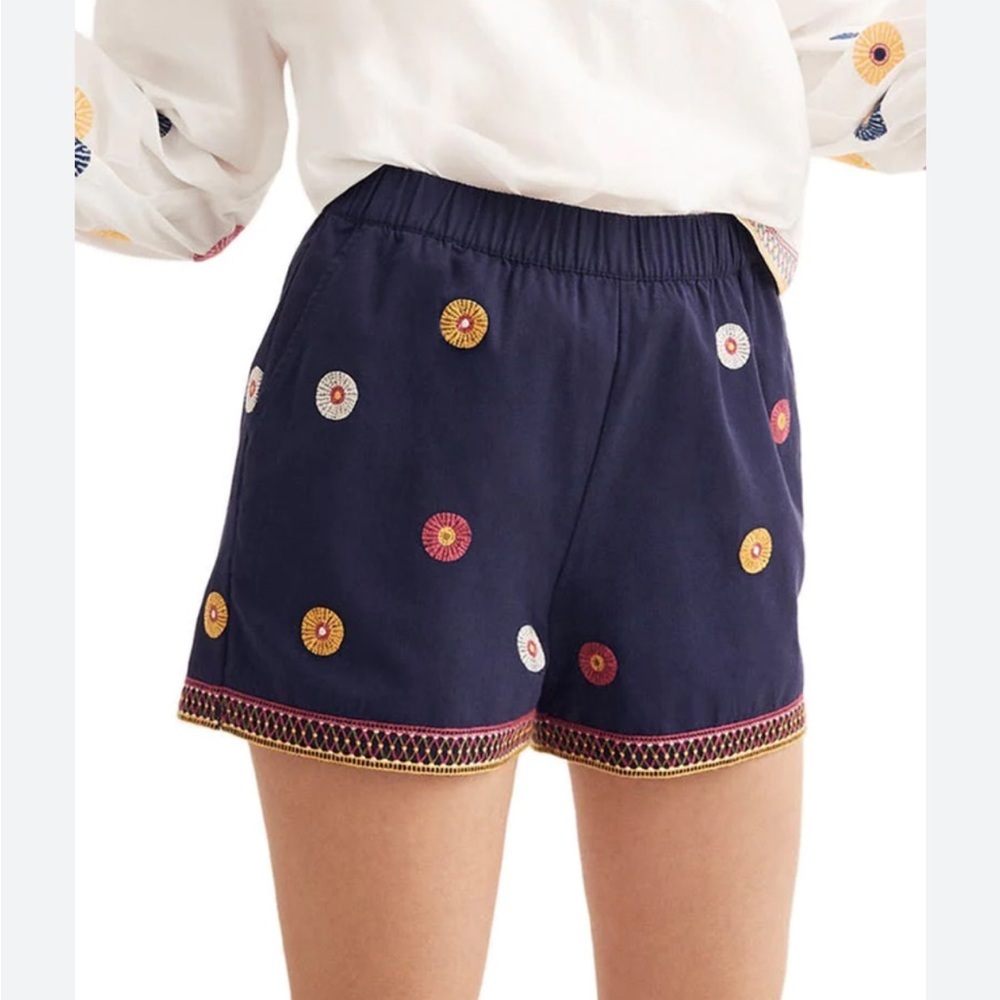 Madewell Navy Embroidered High Waist Shorts